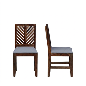 Artisan Sheesham Wood <b>Dining</b> <b>Chair</b> with Chevron Slatted Backrest and Cushioned Seat <b>Rustic</b> Modern Furniture <b>Chair</b> Accent Seating - Product Image 1