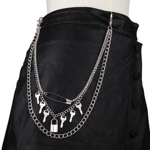 Chaîne de taille multicouche style punk avec pendentif clé en métal en forme de cadenas, chaîne de corps unisexe tendance en alliage de zinc pour usage quotidien - Product Image 1