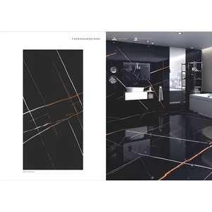 กระเบื้องแผ่นหินเผา 1200x2400 มม. ลาย Statuario Carbon สำหรับพื้นและผนังภายในบ้านสไตล์โมเดิร์นหรูหรา กระเบื้องพอร์ซเลนผิวมันเงาสูง - Product Image 5