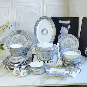 Wholesale Kitchen Utensils Luxury Tableware Mosaic Dinner Set Dinnerware Set Grey Royal Western Ceramic Bone China 58pcs - Product Image 1