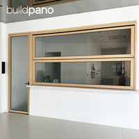 Fenêtre pliante verticale en aluminium à grain de bois, ouverture vers le haut, design extérieur moderne pour maison