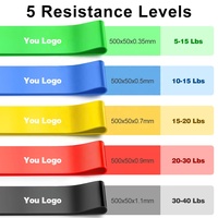 Conjunto de 10 Faixas de Resistência Personalizadas com Logo, Elásticas em TPE, Antiderrapantes, para Exercícios e Treinamento de Yoga, de 5LB a 40LB