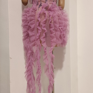 Vestido de Hada Lavanda Sexy, Vestido Mini con Volantes y Pedrería Morada Brillante, para Drag Queen, Showgirl, <span class=keywords><strong>Carnaval</strong></span>, Discoteca, Rave - Product Image 4