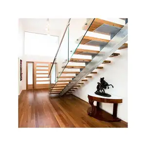 Industrial Style Metal Stairs Wrought Iron Straight Staircase Low Cost