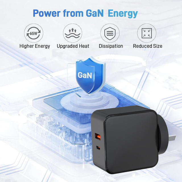 GaN 65W Charger UK Plug Single Type-C Fast Charging Adapter with OEM & ODM Supports PD3.0 and 20V Output