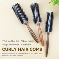 Brosse à cheveux en céramique ionique nano avec manche en bois et poils en nylon - Coiffage professionnel pour cheveux bouclés (3 tailles)