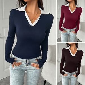 2024 Otoño e Invierno ropa de mujer transfronteriza temperamento slim fit cuello de polo <span class=keywords><strong>sin</strong></span> <span class=keywords><strong>botones</strong></span> top de punto ropa de mujer - Product Image 2