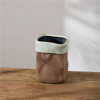 Pot en céramique personnalisé personnalisé sac en papier personnalisé créatif glaçure givrée jardinière pot de plantes en céramique pour la décoration intérieure