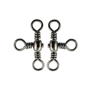 Free Fishing Tackle Amostras Black Nickle 3 Way Pesca Swivels Barrel Cross Line Swivels Conector Ganchos