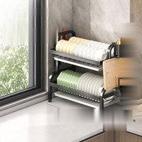Égouttoir à vaisselle de cuisine 2 niveaux, grand égouttoir en acier au carbone pour comptoir, support à vaisselle et ustensiles, organisateur, vente en gros