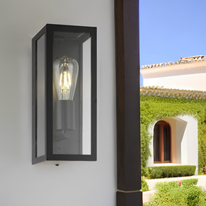 Lámpara de Pared Exterior <span class=keywords><strong>KANGHUI</strong></span> Moderna de Acero Inoxidable Negro con Pantalla de Vidrio Templado E27 2700K AC220V con Certificación CE y 1 Año de Garantía, Impermeable - Product Image 1