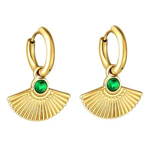 Pendientes de Aro Geométricos de Acero Inoxidable con Circonita Verde, Chapados en Oro de 18k, Resistentes al Agua y al Deslustre, para Mujer - Product Image 1