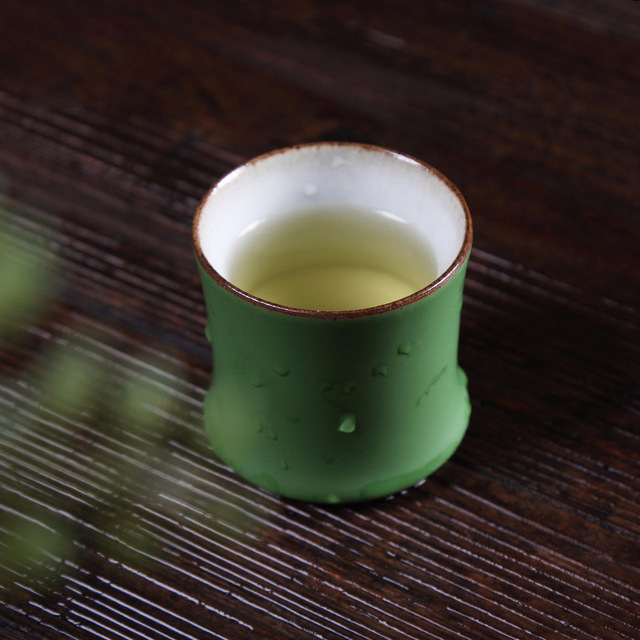 Modern Ceramic Porcelain Green Tea Cup Bamboo Joints Shape Stackable Design Tall Business Gift Heat-Resistant