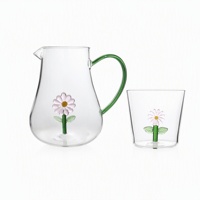 Ensemble de tasses en verre borosilicate soufflé à la main Lefu avec fleurs en trois dimensions, passe au micro-ondes et au lave-vaisselle, idéal pour les cadeaux