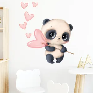 Cute Black-White Panda Animal Pink Heart Wall Stickers per la camera dei bambini Baby Room decorazione della camera da letto decalcomania della parete