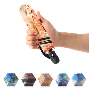 Portable 21 pouces impression personnalisée <span class=keywords><strong>6</strong></span> os 3 parapluie pliant avec protection UV noire pour femme - Product Image 2