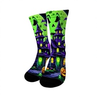 Chaussettes d'hiver unisexe imprimées pour Halloween, motifs Alien, Ovni, Maison Hantée, Citrouille, Chauve-souris, style fantaisie, drôle et original, style urbain, vente en gros