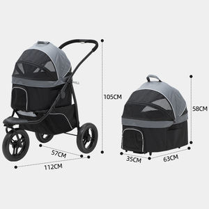 Cochecito para mascotas 3 en 1, sin cremallera, para perros y gatos, cochecito para correr, 3 ruedas con carro para perros desmontable para mascotas, color negro - Product Image 3
