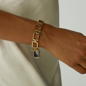 Montre pour femme en acier inoxydable plaqué or 18 carats, chaîne à maillons CZ, montre à quartz, bracelet, pendentif, bijoux, cadeau - Product Image 2