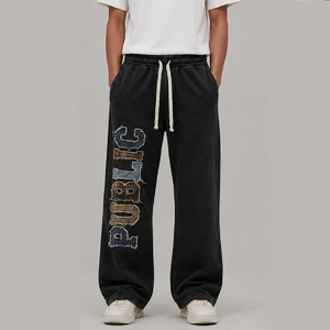 Pantalon de jogging ample et épais pour homme, style vintage, avec broderie personnalisée et appliques, 450 g/m², délavage acide, coupe large - Product Image 3