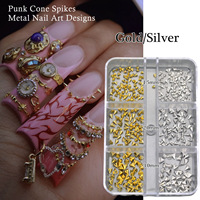 Punk Style Nail Supplies 6 Grilles Mini Métal Rivet Nail Decor 3D Alliage Cône Rivet Nail Art Accessoires