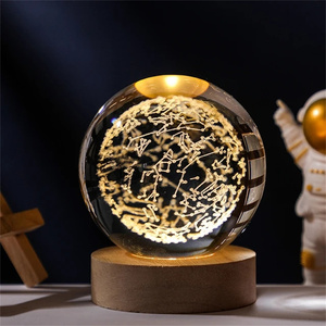 Ever Bright USB Chaud En Bois Forme Ronde Jupiter Système Solaire Planète Lune Nébuleuse Saturne Cristal Led Lampe Base Led Lumière - Product Image 4