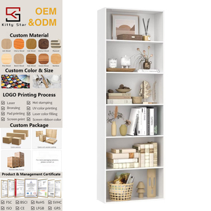 Estantería abierta de 6 niveles, estantes de almacenamiento de exhibición independientes altos, estantería de madera maciza para dormitorio, sala de estar, oficina, blanco - Product Image 1