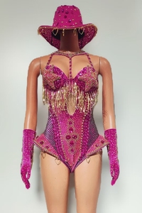 Rhinestone Tassel Bodysuits Gloves Hats <strong>Rave</strong> Music Festival <strong>Outfits</strong> Sets <strong>Women</strong> Club Party Gogo Dancer Wear Performance Jumpsuit - Product Image 3