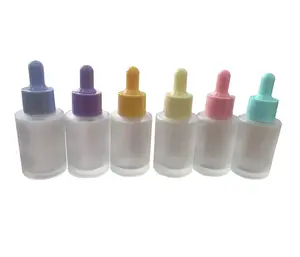Beautiful 1oz colorful frosted pink yellow green flat shoulder glass serum dropper bottles 20ml 30ml 40ml 50ml 60ml 80ml