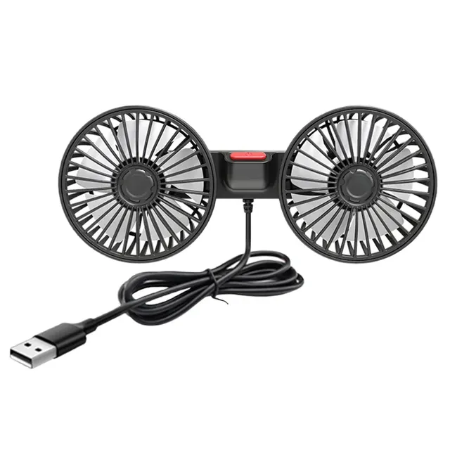 USB 5V Electric Air Circulator Dual Head Auto Ventilation Fan 360 Degree Rotation Adjustable 3 Speeds for Dashboard RV Truck