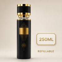 Flacon de parfum vide personnalisé en verre 250 ml bleu marine or décoratif arabe, atomiseur de luxe rechargeable en gros