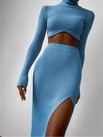 Ensemble de jupe en tricot personnalisé, costume pull pour femmes, ensemble deux pièces en tricot côtelé pour l'été, haut court et jupe longue pour femmes, tenues 2 pièces