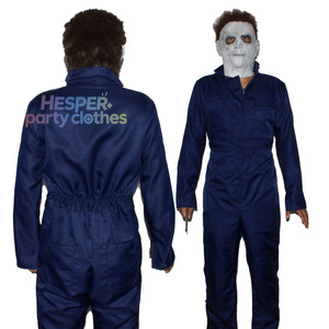 Costume d'horreur Michael Myers pour Halloween, inspiré des films et séries TV, combinaison bleu foncé à manches longues et poches, taille cintrée - Product Image 1