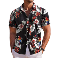 Zomerse Hawaiiaanse casual heren overhemd met korte mouwen, hoornknopen, omslagkraag, polyester, digitaal geprint 3D bloemenmotief