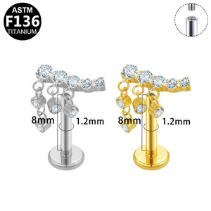 Piercing de lèvre en titane G23 avec zircone carrée, design géométrique, pour usage quotidien, bijoux unisexes - Product Image 5
