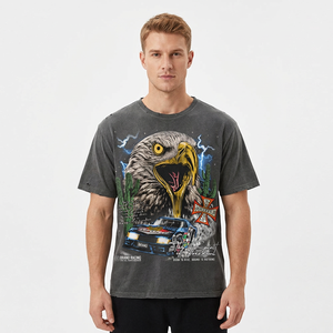 Racing <b>Men's</b> <b>Black</b> T-Shirt Short Sleeve Printed Eagle and Car Design Regular Fit <b>Turtleneck</b> Formal 100% Cotton Knitted - Product Image 6