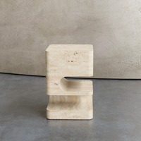 Table en marbre travertin populaire meubles en pierre de salon moderne Table d'appoint de lit en travertin Table basse beige Wabi Sabi