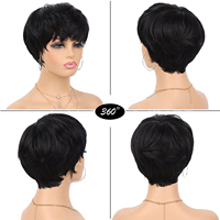 Perruque Courte Noire pour Femmes Noires, Perruque Synthétique pour Femmes avec Frange, Sans Dentelle Frontale, Cheveux Bouclés, Coupe Pixie de 6 Pouces