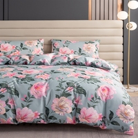 Parure de lit 3 pièces en microfibre 100% polyester 80 g/m² anti-boulochage, motif floral pivoine imprimé, pour usage domestique, tailles UK/UE, sans garnissage