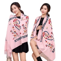 Grand Châle Pashmina Floral de Luxe Brodé de Style Russe pour Belles Dames