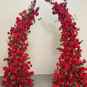 D-HOA064 Arco de flores artificiales rojas al por mayor, arco de flores de cuerno hecho a mano, arco de flores de cuerno con rosas, decoración de boda de seda - Product Image 6