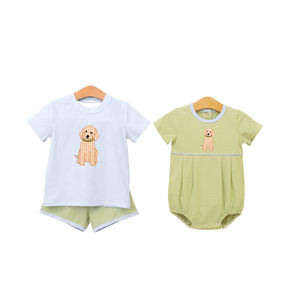 Précommande MOQ 5 – Nouveauté Tendance : Robe d'été pour Filles à Rayures Motif Chiots, en Spandex/Coton Biologique et Soie de Lait Imprimée – Qualité Supérieure Boutique - Product Image 1