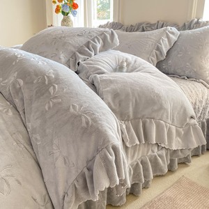 Schwere Milch vlies geste ppte Baumwoll bettdecke Set aus vier Stück Bettwäsche, Kissen bezüge, Bettbezug-Sets - Product Image 4