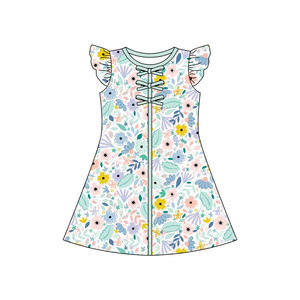 Vestido infantil personalizado GSD3854 con estampado de flores moradas para niña, vestido de manga corta para bebé, venta al por mayor. - Product Image 5