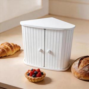 Boîte à pain triangulaire en bambou blanc 34x33,5x34 cm, rangement multi-niveaux de style japonais pour aliments, design nordique - Product Image 1