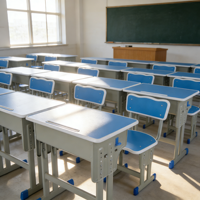 Ensemble table et chaise d'école primaire réglable en hauteur, table d'étude et chaise de classe, structure métallique, double colonne, mobilier de bureau pour élèves