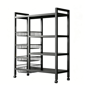 5-Tier Rolling <b>Kitchen</b> <b>Storage</b> <b>Rack</b> With Side Wire Baskets Microwave Stand Mobile Baker's <b>Rack</b> Heavy Duty Metal Organizer - Product Image 1