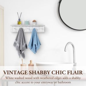Wall-mounted <b>Wooden</b> Entryway <b>Coat</b> Rack With Five <b>Hooks</b> Multipurpose Storage For Home Living Room Bedroom Kitchen - Product Image 3