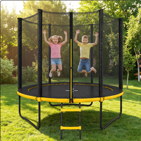 Trampoline de saut pour filles Funjump certifié GS, à usage intérieur et extérieur, sûr, avec filet de protection et design familial.