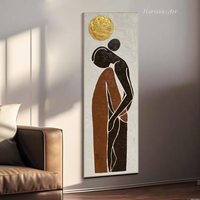 Peinture à l'huile sur toile moderne, faite à la main, écologique, 3D, minimaliste, réaliste, texturée, motif couple, soleil doré, neutre, Wabi